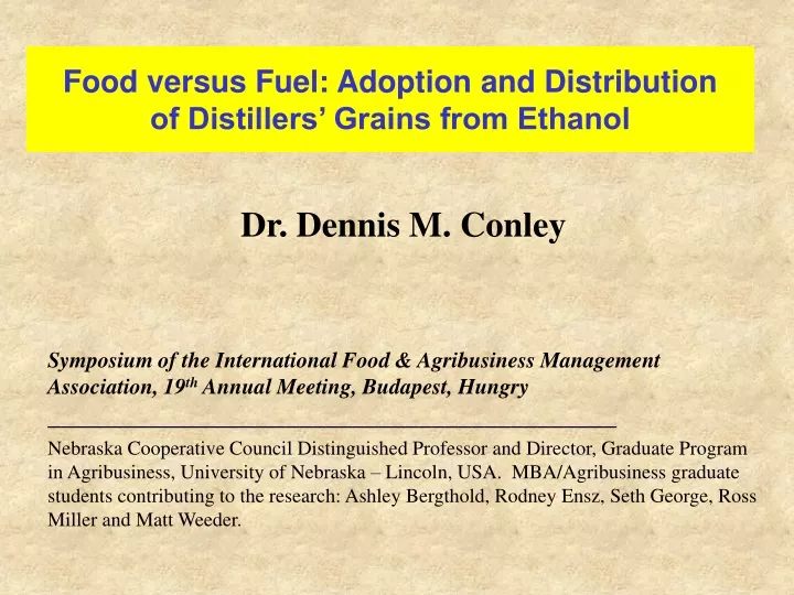 food versus fuel adoption and distribution of distillers grains from ethanol