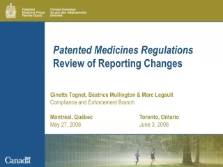 Patented Medicines Regulations Review of Reporting Changes