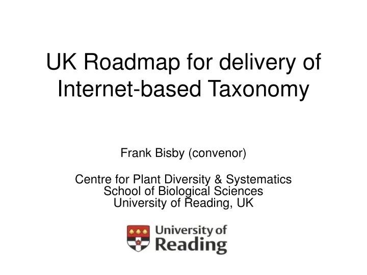 uk roadmap for delivery of internet based taxonomy