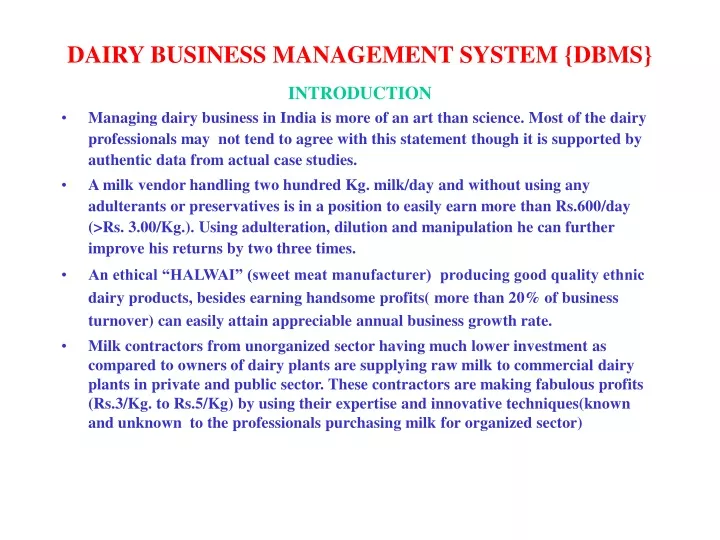 dairy business management system dbms