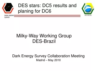 Dark Energy Survey Collaboration Meeting Madrid – May 2010