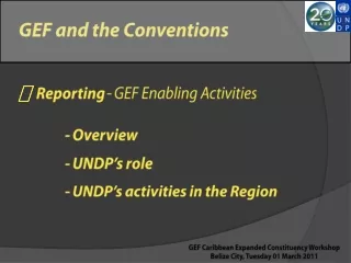 GEF and the Conventions  Reporting  - GEF Enabling Activities 	    - Overview 	    - UNDP’s role