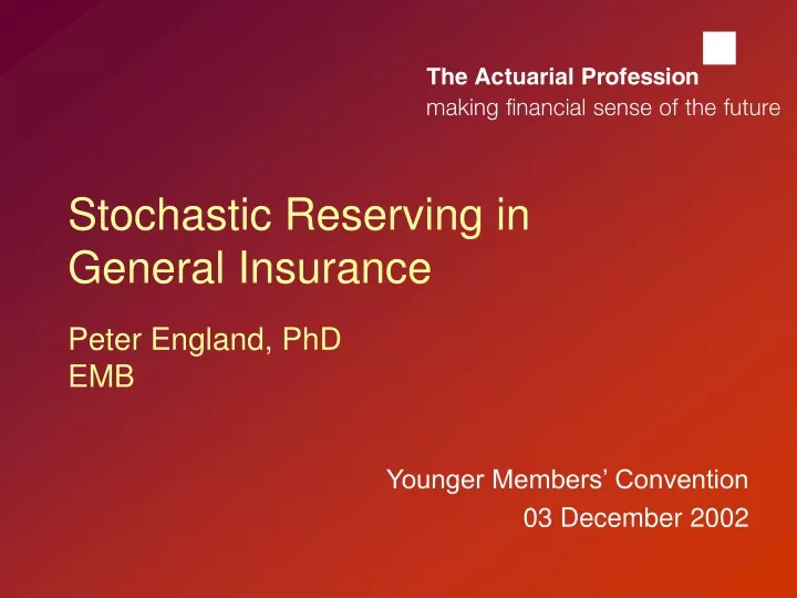 stochastic reserving in general insurance peter england phd emb