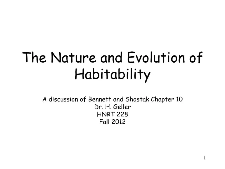 the nature and evolution of habitability