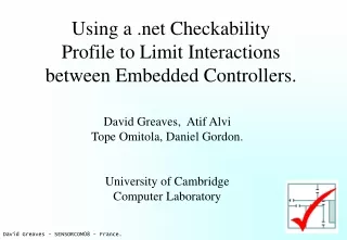 Using a  Checkability  Profile to Limit Interactions between Embedded Controllers.