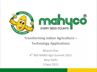 Transforming Indian Agriculture – Technology Applications Bharat Char