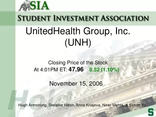 UnitedHealth Group, Inc. (UNH)  Closing Price of the Stock  At 4:01PM ET:  47.96 0.52 (1.10%)