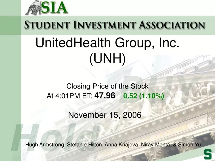 unitedhealth group inc unh closing price of the stock at 4 01pm et 47 96 0 52 1 10