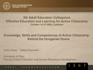 9th Adult Education Colloquium ‘Effective Education and Learning for Active Citizenship’