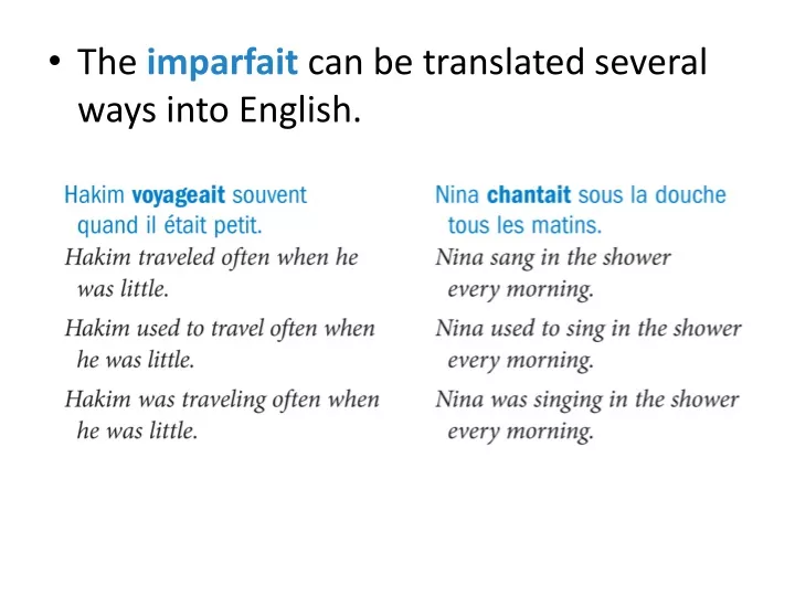 the imparfait can be translated several ways into