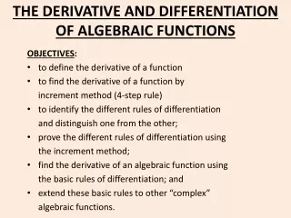 THE DERIVATIVE AND DIFFERENTIATION OF ALGEBRAIC FUNCTIONS