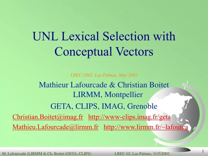 unl lexical selection with conceptual vectors