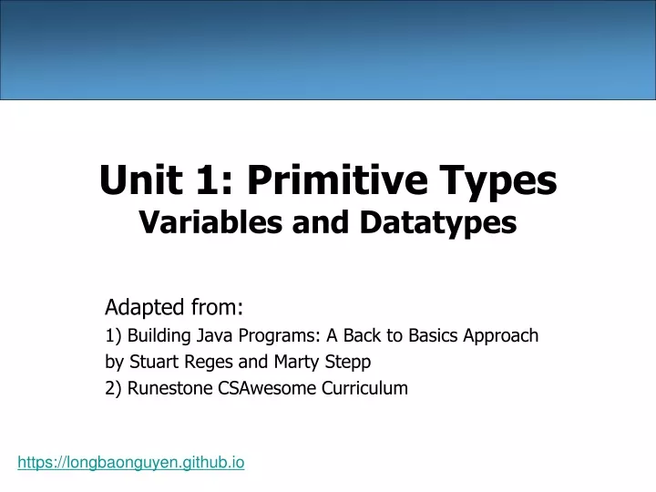 unit 1 primitive types variables and datatypes