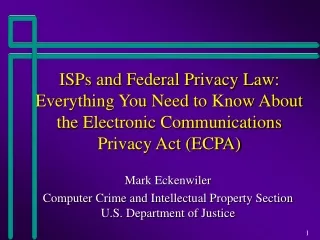 Mark Eckenwiler Computer Crime and Intellectual Property Section U.S. Department of Justice