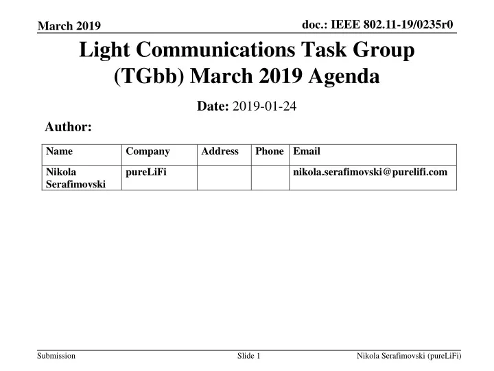 light communications task group tgbb march 2019 agenda