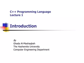 C++ Programming Language Lecture 1 Introduction