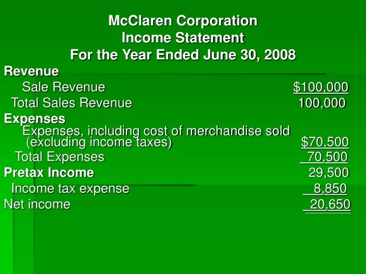 mcclaren corporation income statement