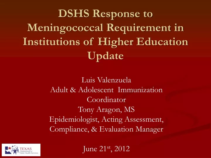 dshs response to meningococcal requirement