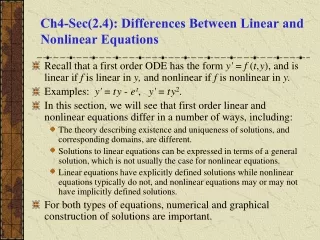 Ch4-Sec(2.4): Differences Between Linear and Nonlinear Equations