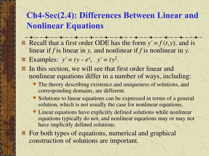 ch4 sec 2 4 differences between linear and nonlinear equations