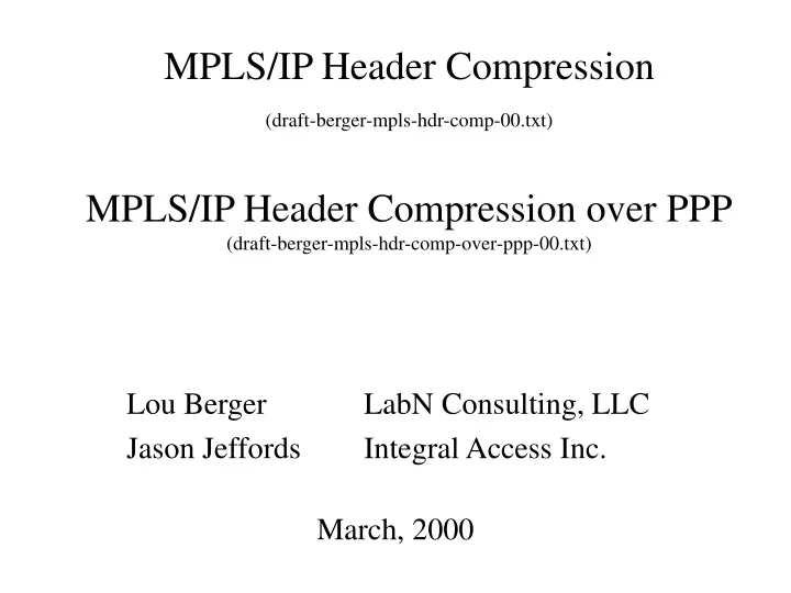 lou berger labn consulting llc jason jeffords integral access inc march 2000