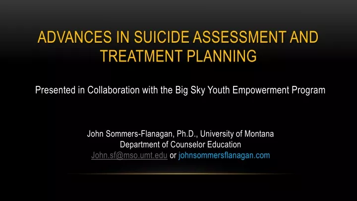 advances in suicide assessment and treatment planning