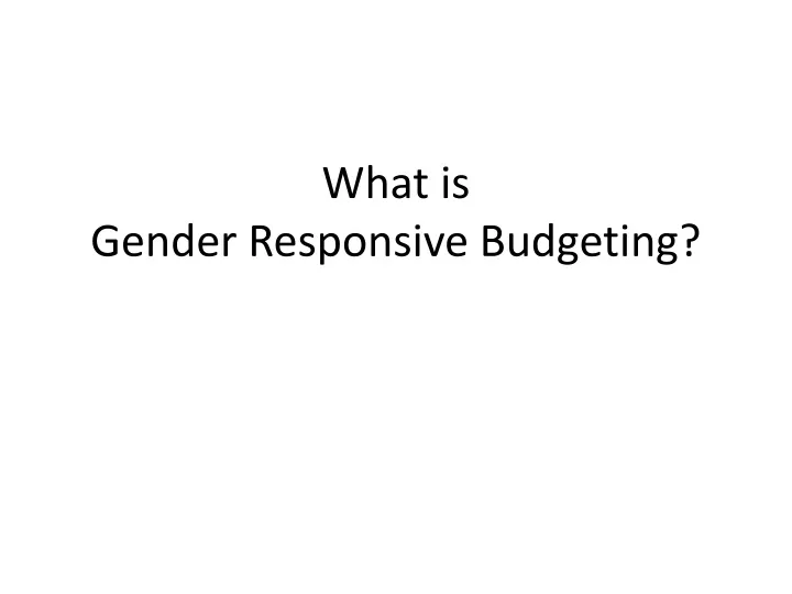 what is gender responsive budgeting