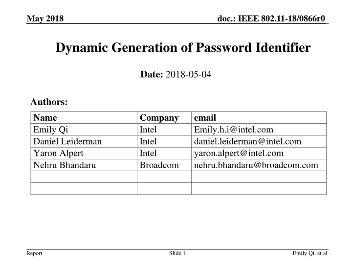 dynamic generation of password identifier