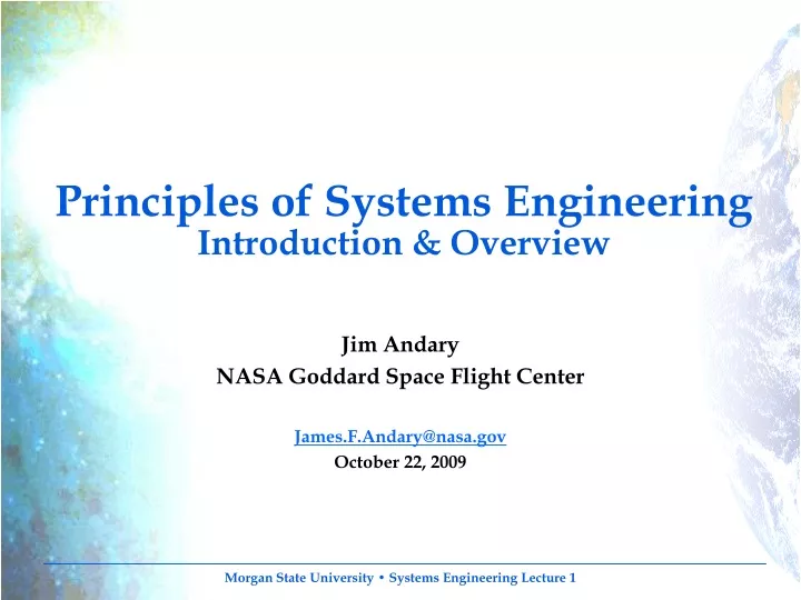 principles of systems engineering introduction overview