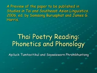 Thai Poetry Reading: Phonetics and Phonology