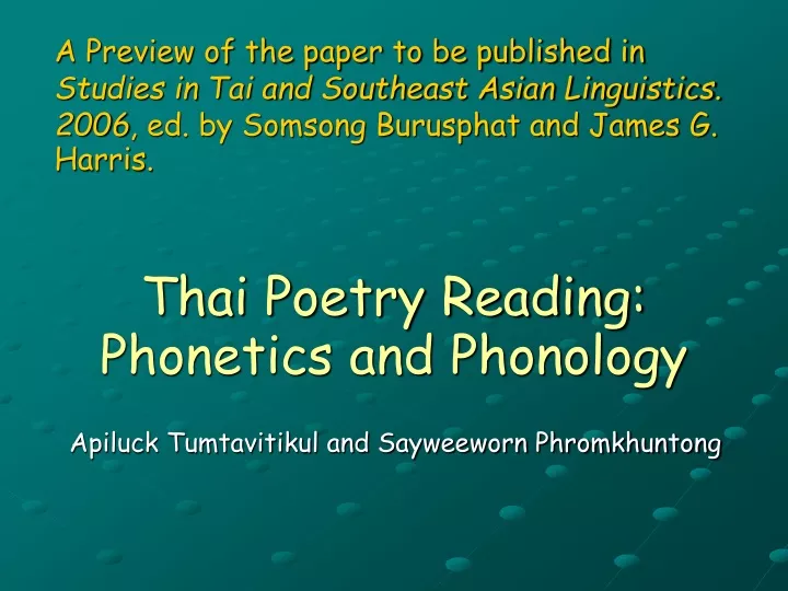 thai poetry reading phonetics and phonology
