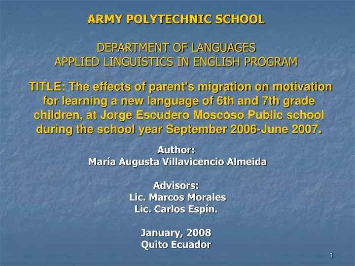 army polytechnic school department of languages applied linguistics in english program