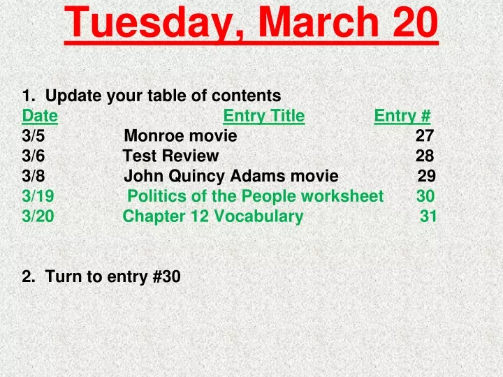 tuesday march 20