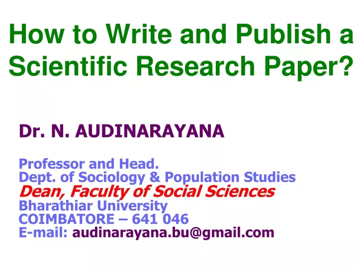 how to write and publish a scientific research paper
