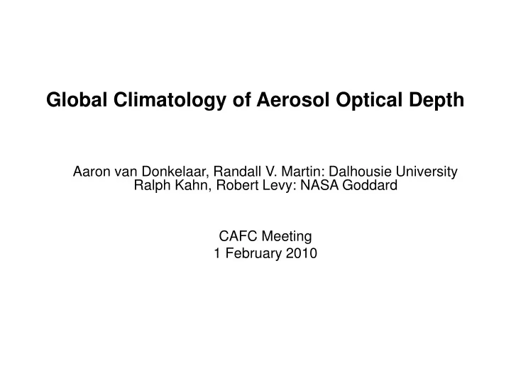 global climatology of aerosol optical depth