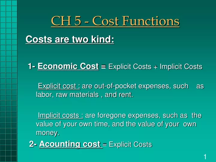 ch 5 cost functions