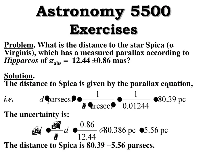 problem what is the distance to the star spica