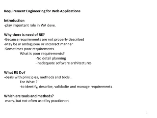 Requirement Engineering for Web Applications Introduction -play important role in WA deve.