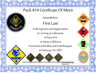 Pack 414 Certificate Of Merit