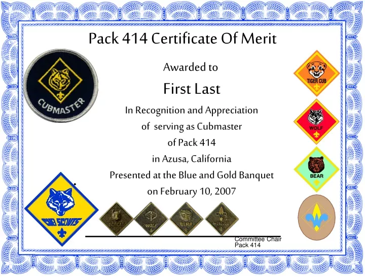 pack 414 certificate of merit