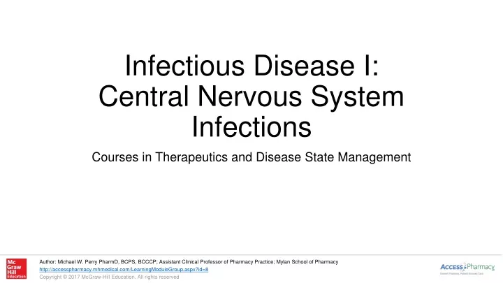 infectious disease i central nervous system infections