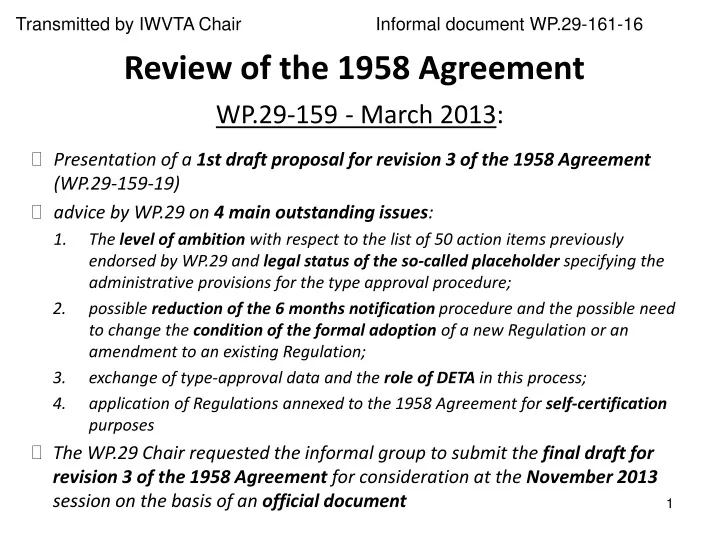 review of the 1958 agreement