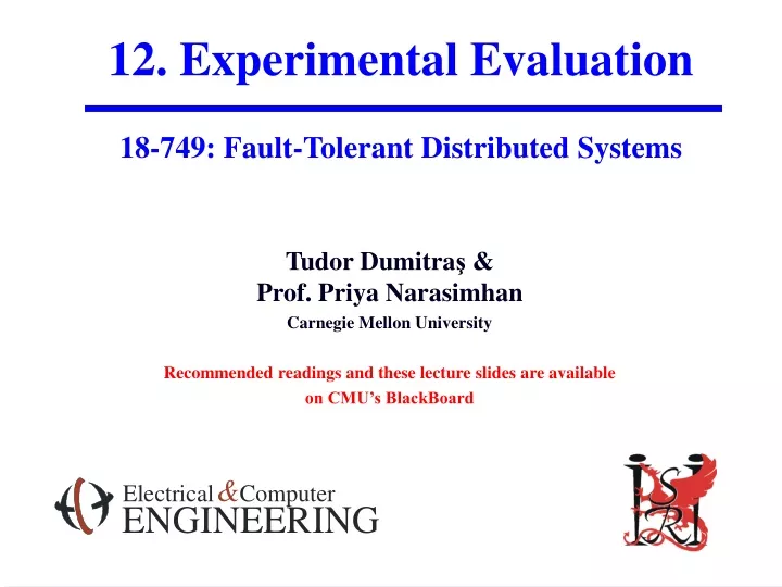 12 experimental evaluation 18 749 fault tolerant distributed systems