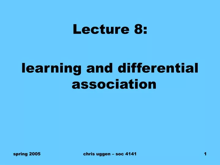 lecture 8 learning and differential association