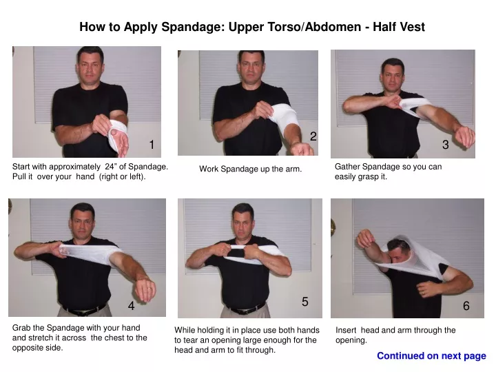 how to apply spandage upper torso abdomen half