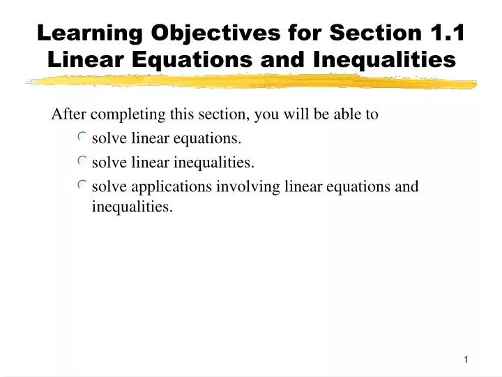 learning objectives for section 1 1 linear equations and inequalities