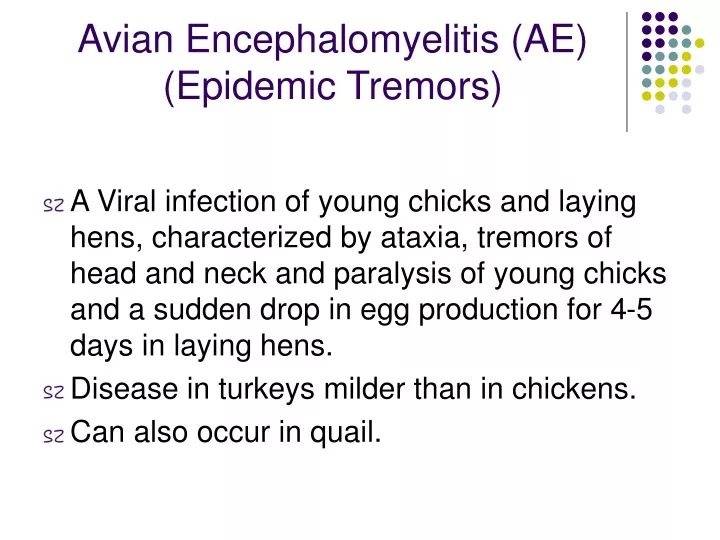 avian encephalomyelitis ae epidemic tremors