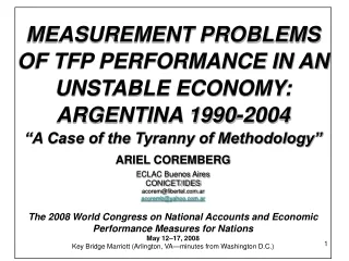 MEASUREMENT PROBLEMS OF TFP PERFORMANCE IN AN UNSTABLE ECONOMY:  ARGENTINA 1990-2004