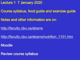 Lecture 1  7 January 2020 Course syllabus, food guide and exercise guide