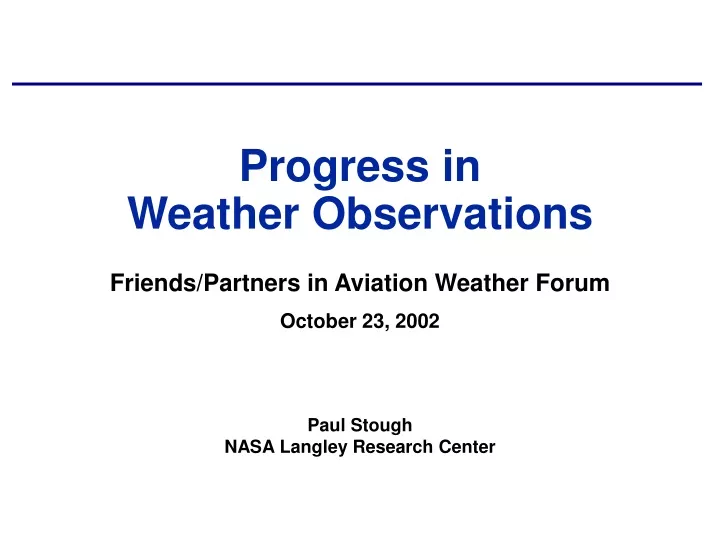 progress in weather observations